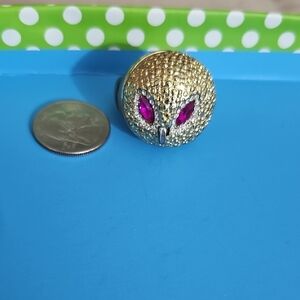 Gold Owl Ring with Pink Gemstone Eyes